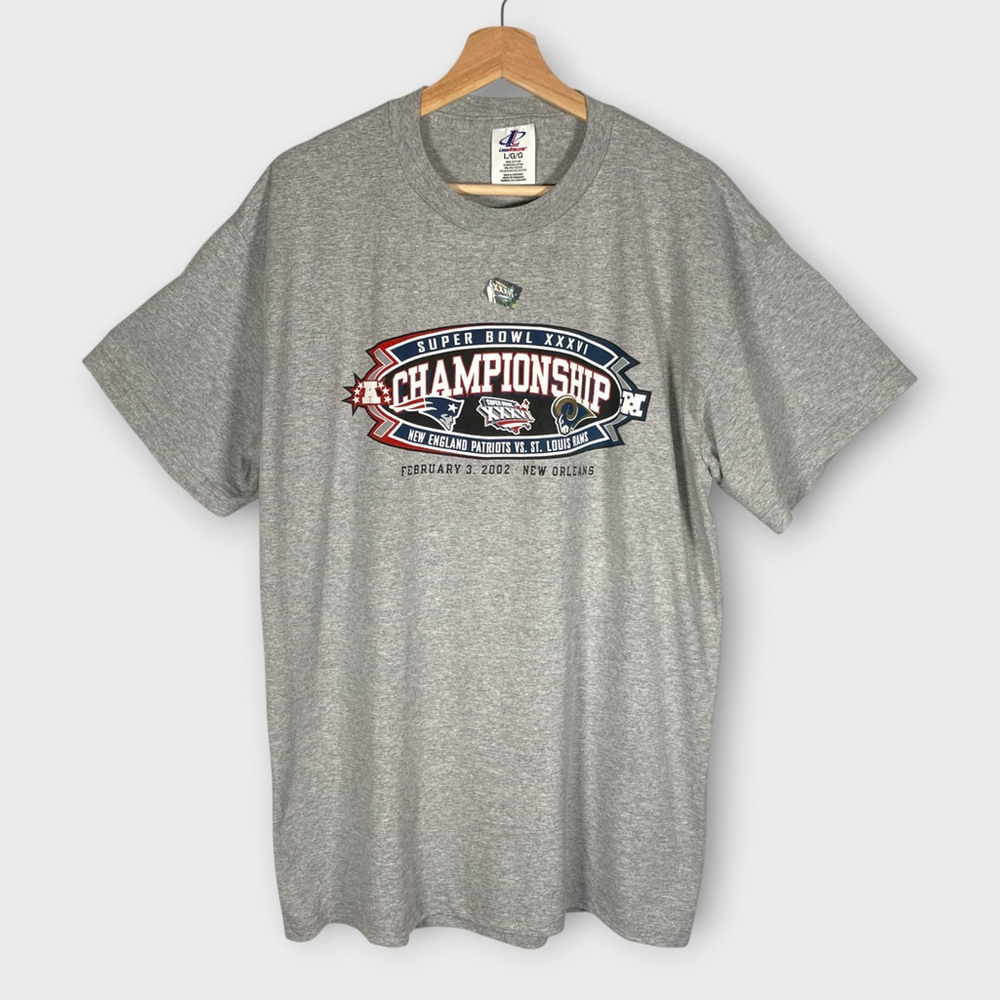 VTG NFL Super Bowl XXXVI New England Patriots St Louis Rams T-Shirt LARGE NEW